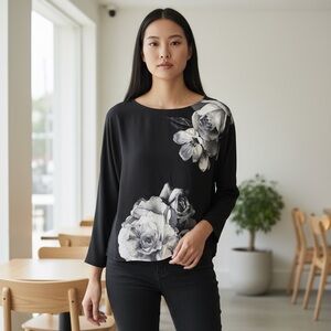 Chico's Black and White Floral Blouse